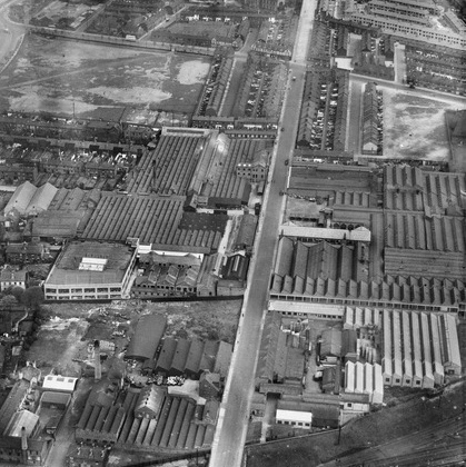 Aerial view of an industrial site.